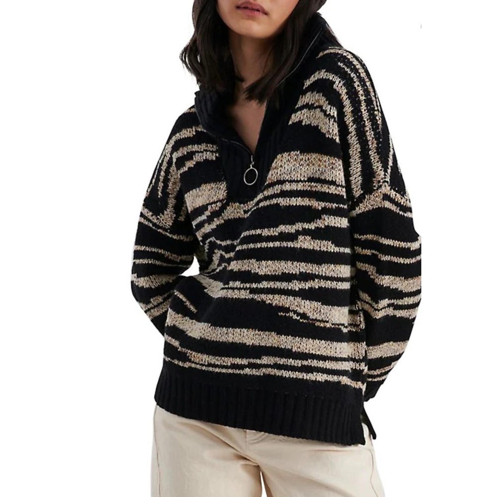 John + Jenn $157 Burke Quarter Zip Sweater in Abstract Onyx Size Medium